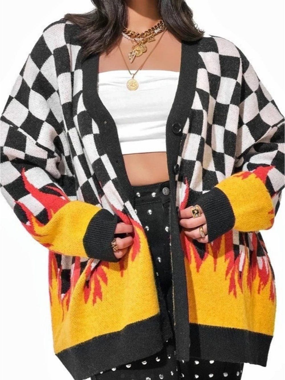 Pebby Forevee Hot Streak Extra Oversized Cardigan Black & Yellow